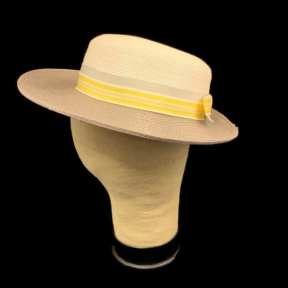 70s Straw Boater Hat 1970s Woman's Boater Hat In G