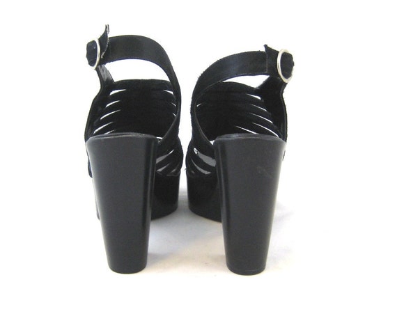 90s Black Satin Platform Club Shoes, 1990s Platfo… - image 5