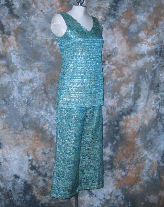 60s MOD Pant Suit Blue Pants & Top Blue Gold Pant