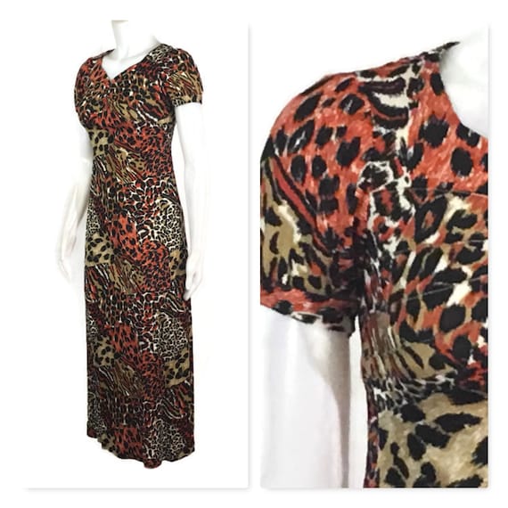 60s Animal Print Dress, Vintage 1960s Empire Waist