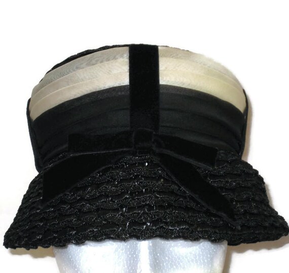 1960s Black Hat Black Lampshade Hat Black Cream Ha
