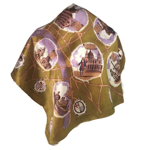 60s London Souvenir Scarf, Vintage 1960s Large Squ