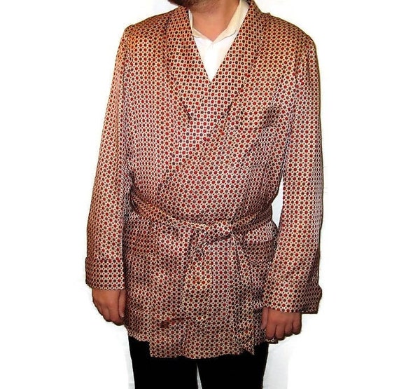 40s Short Smoking Jacket,Vintage 1940s Cream, Brow
