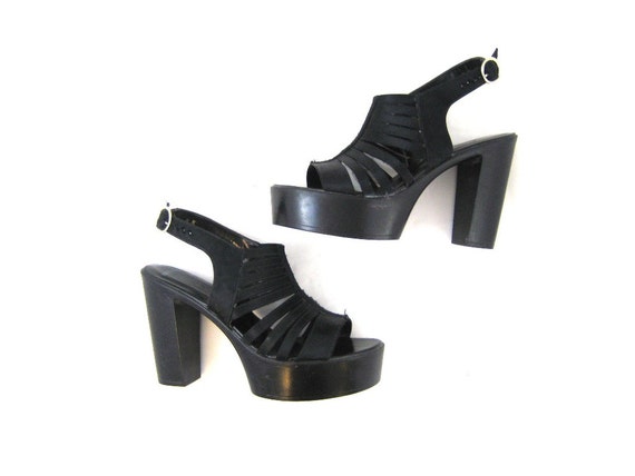 90s Black Satin Platform Club Shoes, 1990s Platfo… - image 3