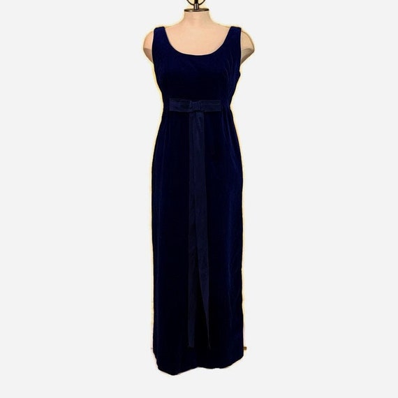 60s Blue Velvet Dress, Velvet Gown, Dark Blue Velv