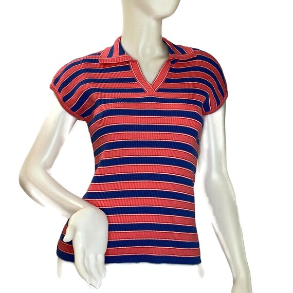 Vintage 70s  Short Sleeve Striped Knit Top, 1970s… - image 5