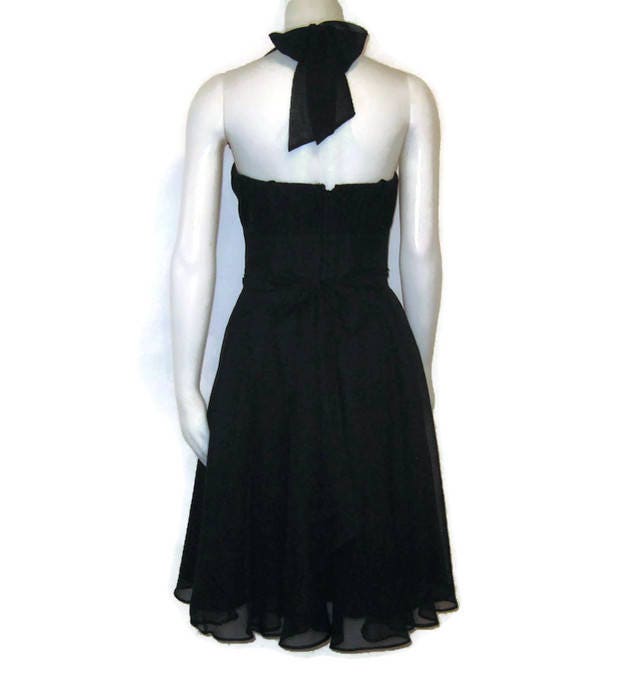 Vintage 80s Full Skirt Black Chiffon Party Dress 1980s | Etsy