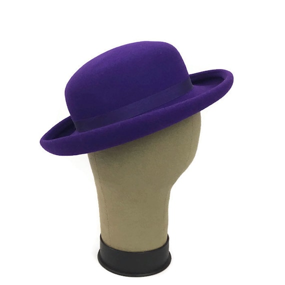 60s Purple Bowler Hat, Vintage 1960s Fur Felt Hat
