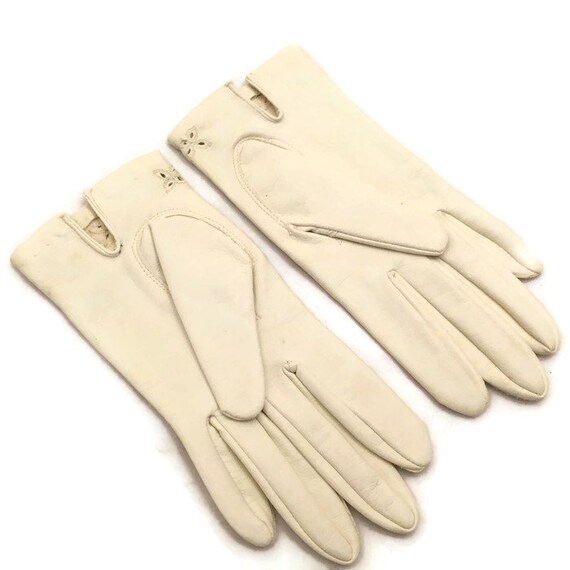 60s Cream Gloves, Leather Gloves, Kid Leather, 19… - image 2
