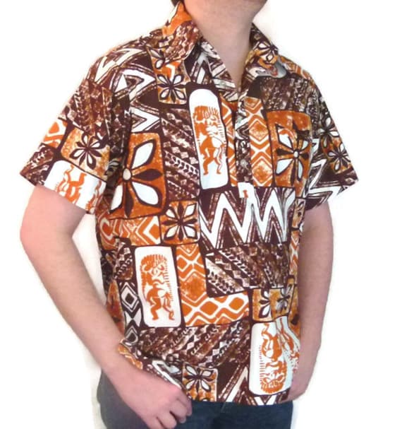 60s Hawaiian Shirt Mens Shirt Mens Brown Shirt Bro