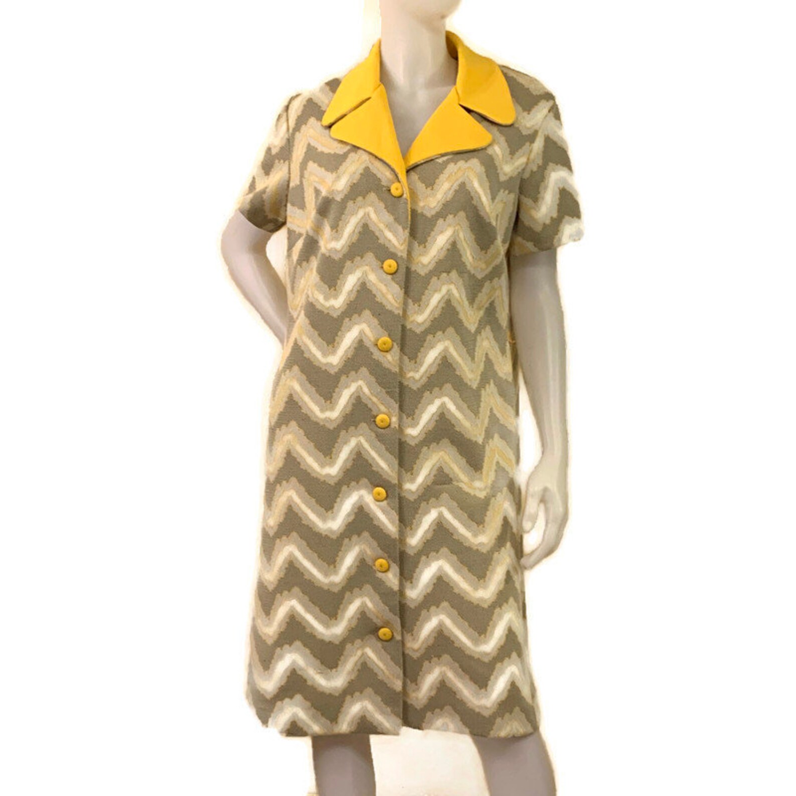 60s Yellow And Gray Dress Vintage 1960s Dress Office Dress Etsy