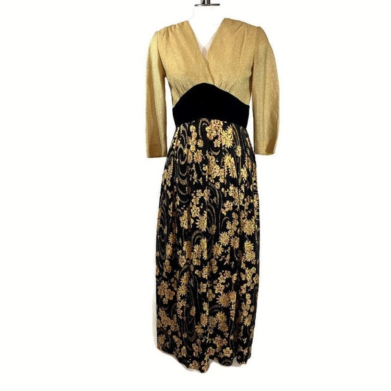 50s Evening Dress with Metallic Gold Bodice and B… - image 2