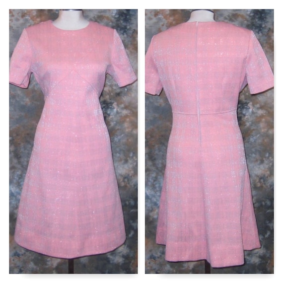 1960s Pink Summer Dress, Vintage 1960s Short Sleev