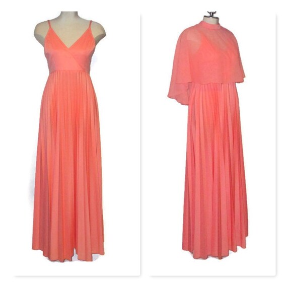70s Pink Dress & Chiffon Caplet, Vintage 1970s Sum