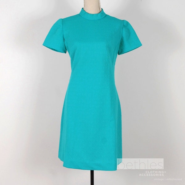 1960s Blue Dress Aqua Blue Dress Short Dress Mod Dress Blue Crimplene  Vintage 60s Short Blue Dress Short Sleeve Blue Dress