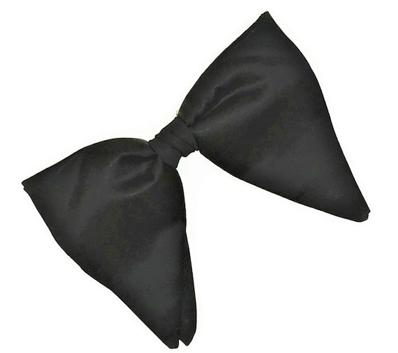 Vintage 1950s Black Big Butterfly Clip On Bow Tie,