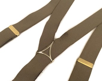 Vintage Suspenders, X Back Suspenders, X Back Braces, Clip On Suspenders,  Gold Tone Hardware, Beige Suspenders, Light Brown Suspenders