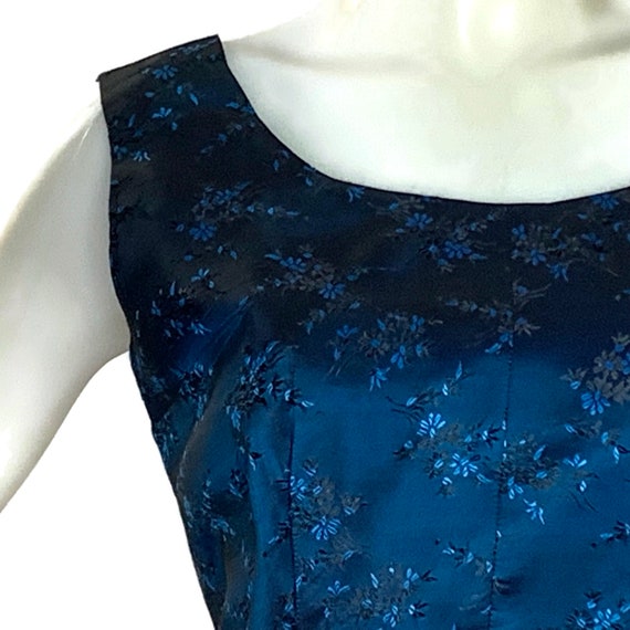 50s Blue on Blue Floral Embroidered Cocktail Dres… - image 8