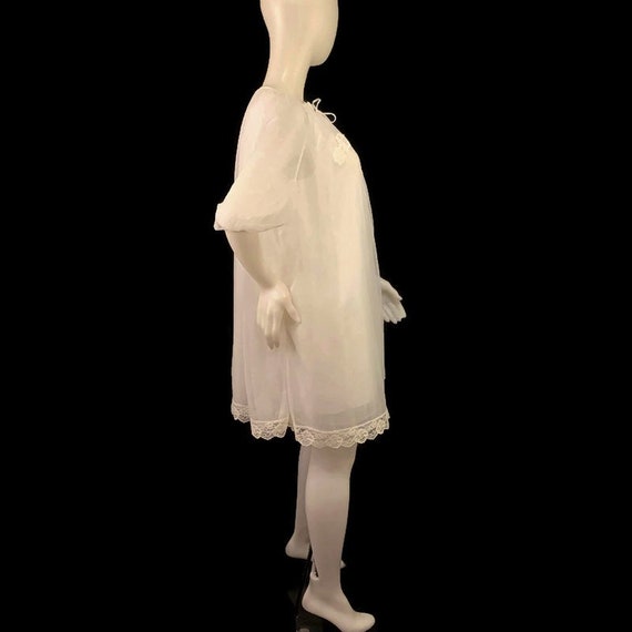 60s White Chiffon Peignoir Set with Lace Applique… - image 6