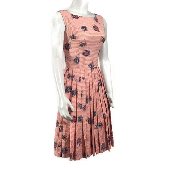 50s Pink Blue Seersucker Dress, Vintage 1950s Ato… - image 9
