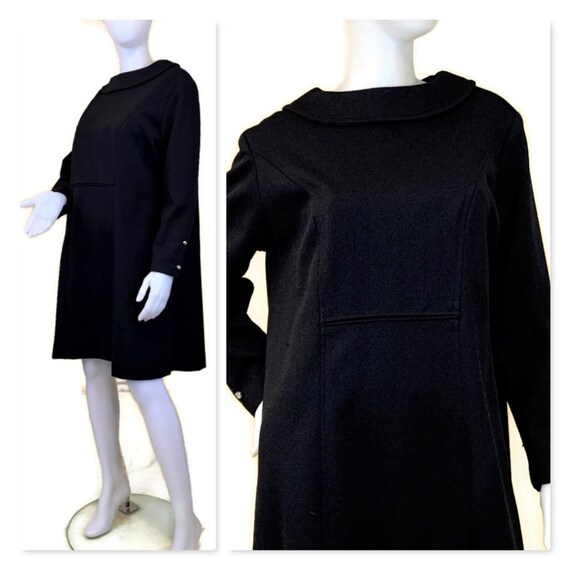 Vintage 60s Long Sleeve Black Trapeze Dress, 1960s