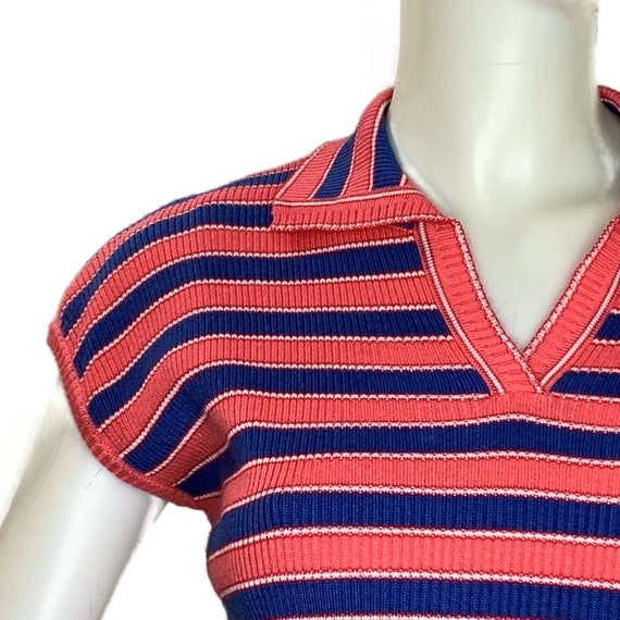 Vintage 70s  Short Sleeve Striped Knit Top, 1970s… - image 7