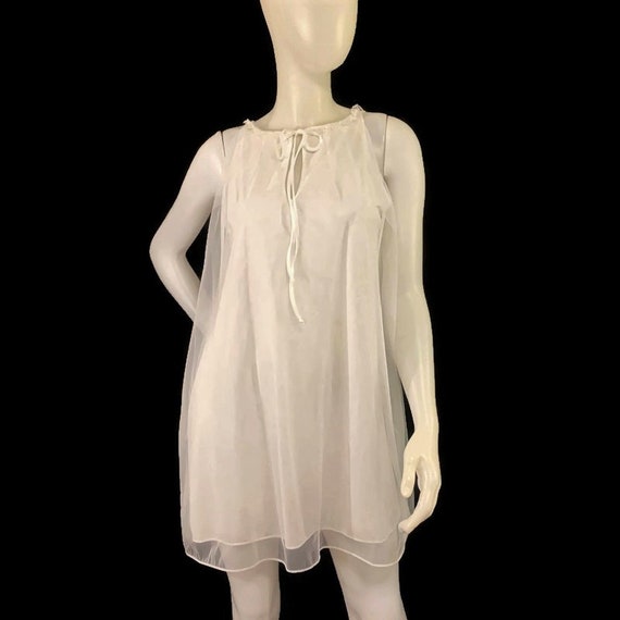 60s White Chiffon Peignoir Set with Lace Applique… - image 7