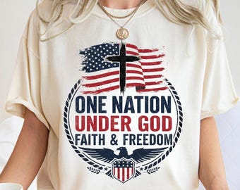 Camiseta "Una Nación Bajo Dios", Camiseta Patriótica Cristiana, Fe y Libertad, Bandera de EE. UU., Águila Americana, Regalo