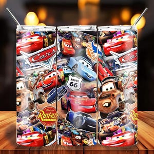 Disney Cars Tumbler Wrap PNG | 20oz Skinny Tumbler Sublimation Design | Lightning McQueen Mater Route 66 Printable Wrap