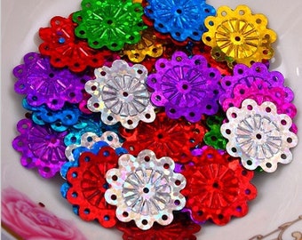 Sequins Flowers-18mm-Bright Assorted Colors-100 PCS.