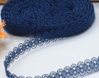 Navy Blue Embroidered Lace Trim-15mm-3 YDS