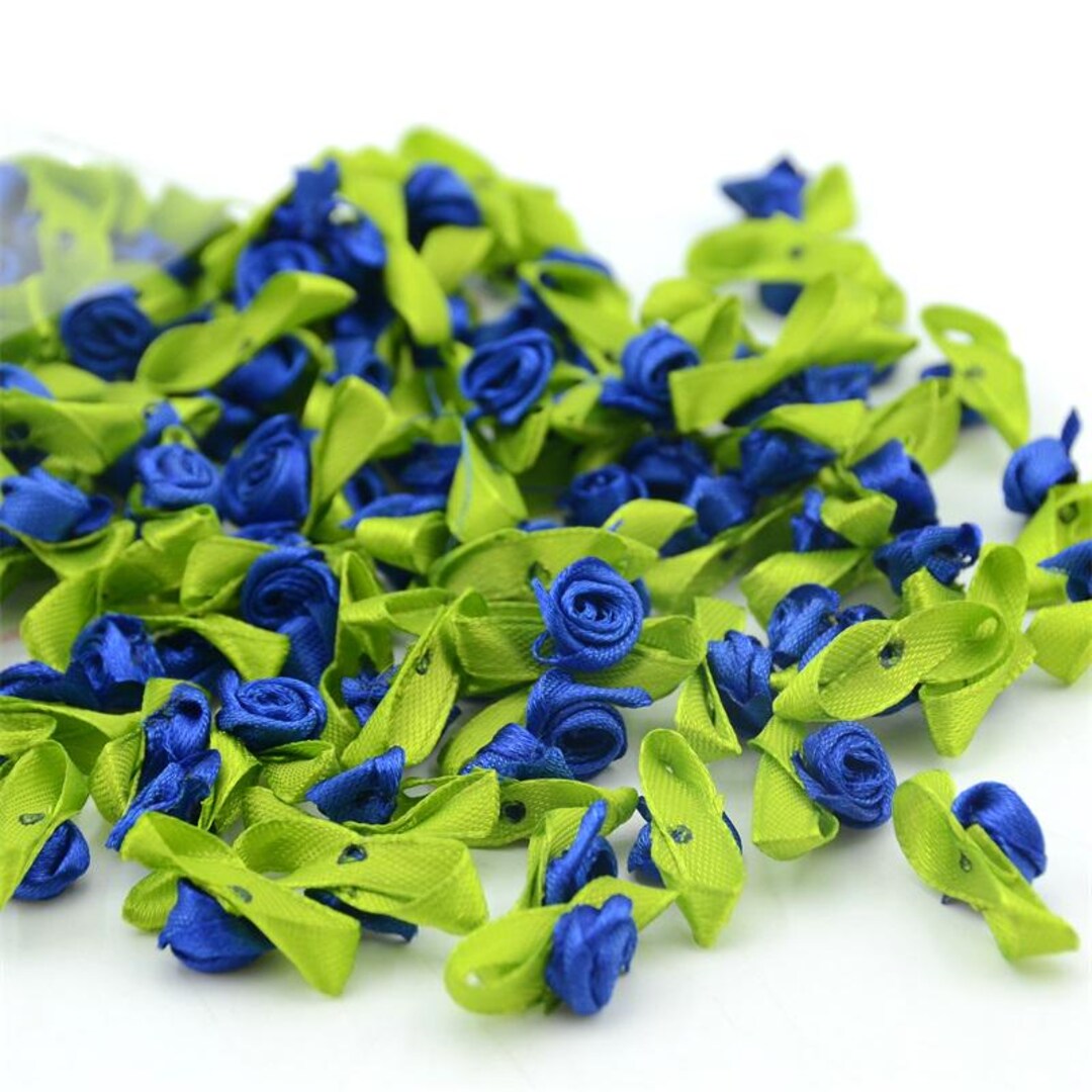 Blue Ribbion Roses Navy Blue Satin Ribbon Roses W/leaves-12mm - 25 PCS - Etsy
