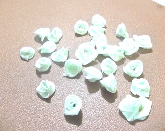 Light Green Satin Ribbon Roses- 15mm 25 PCS