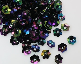 Black Cup Flower Sequins-mix of 8mm & 10mm - Choice of 100 pcs or 200 pcs