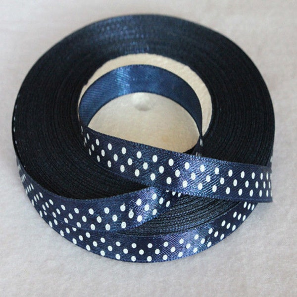 Navy Blue Polka Dot Ribbon-3/8"-10 YDS