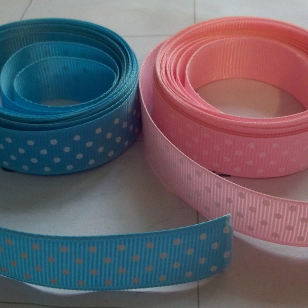 Polka Dot Grosgrain Ribbon-Blue & Pink3/8"-5 yds. (2-1/2 yds. each)