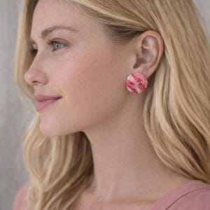 Kintsugi Polymer Clay Earrings, Pink Marble Earrings, Gold Leaf Studs, Handmade Statement Earrings, Unique Artisan Jewelry