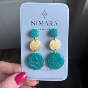Polymer Clay Earrings, Turquoise Marble Earrings, Gold Leaf Studs, Handmade Statement Earrings, Unique Artisan Jewelry