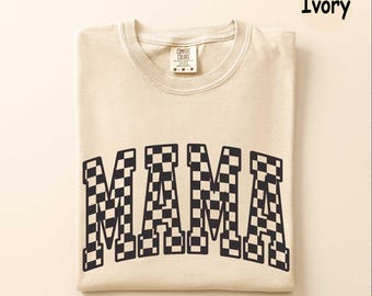 Comfort Colors® Checkered Retro Mama Shirt, Varsity Mom Crewneck ,Mother's Day Gifts, Retro Shirt, Retro Mama Shirt, Mother’s Day Gifts