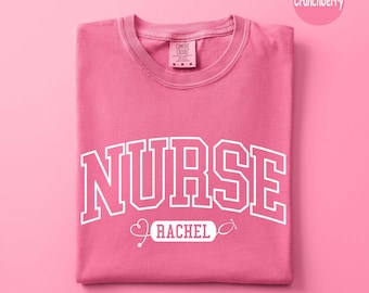 Comfort Colors® Custom Registered Nurse T-shirt, Personalized Name Nurse Shirt, RN Outfit, RN Grad Tee, New Nurse Outfit,Nurse Gift,ER Nurse