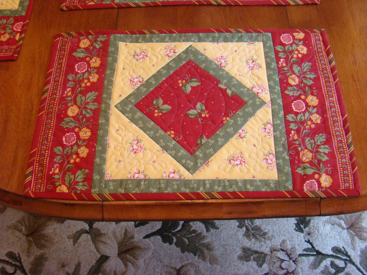 Oversized set of four placemats. Brick red yellow and green Etsy