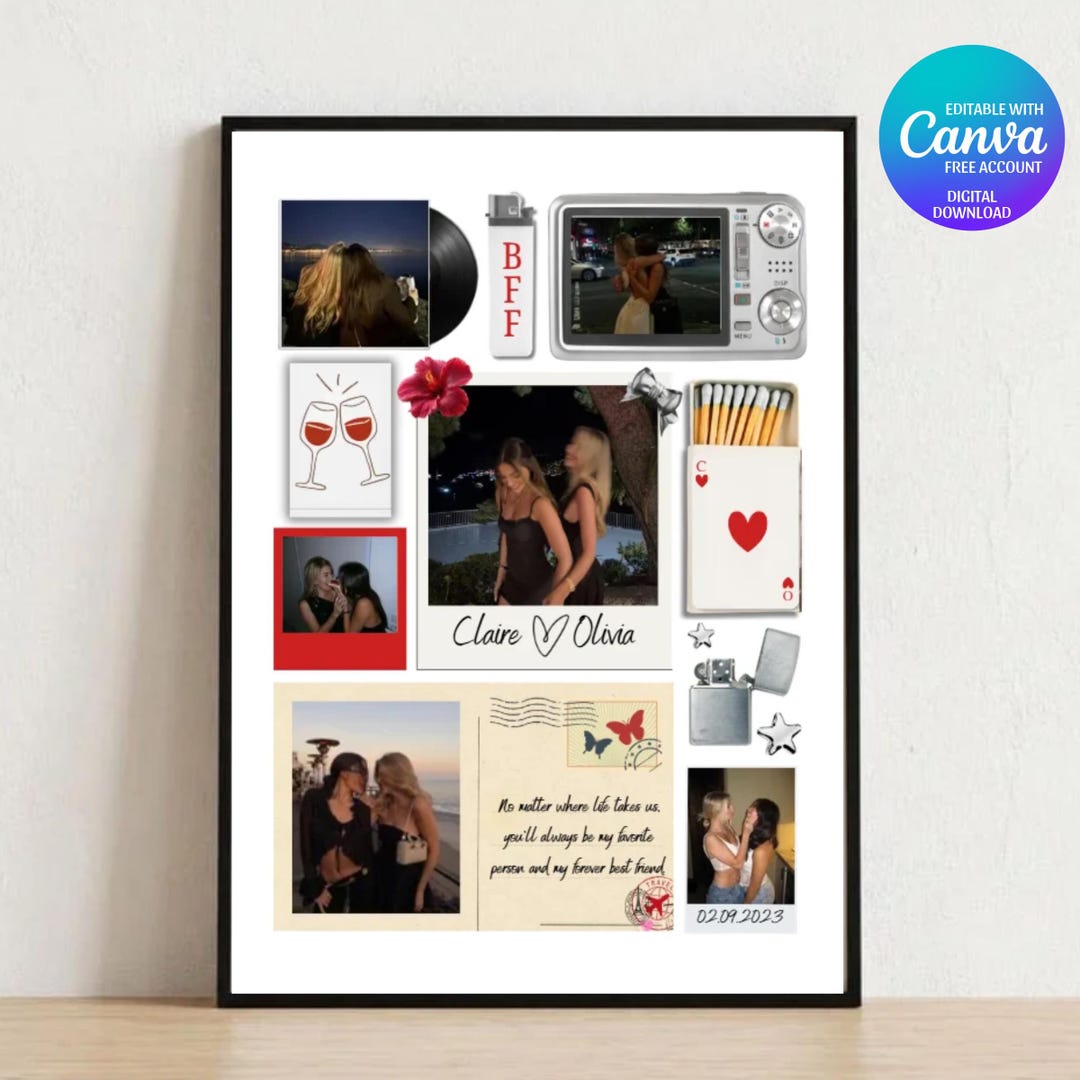 Personalized best friend photo collage template matchbox art poster ...