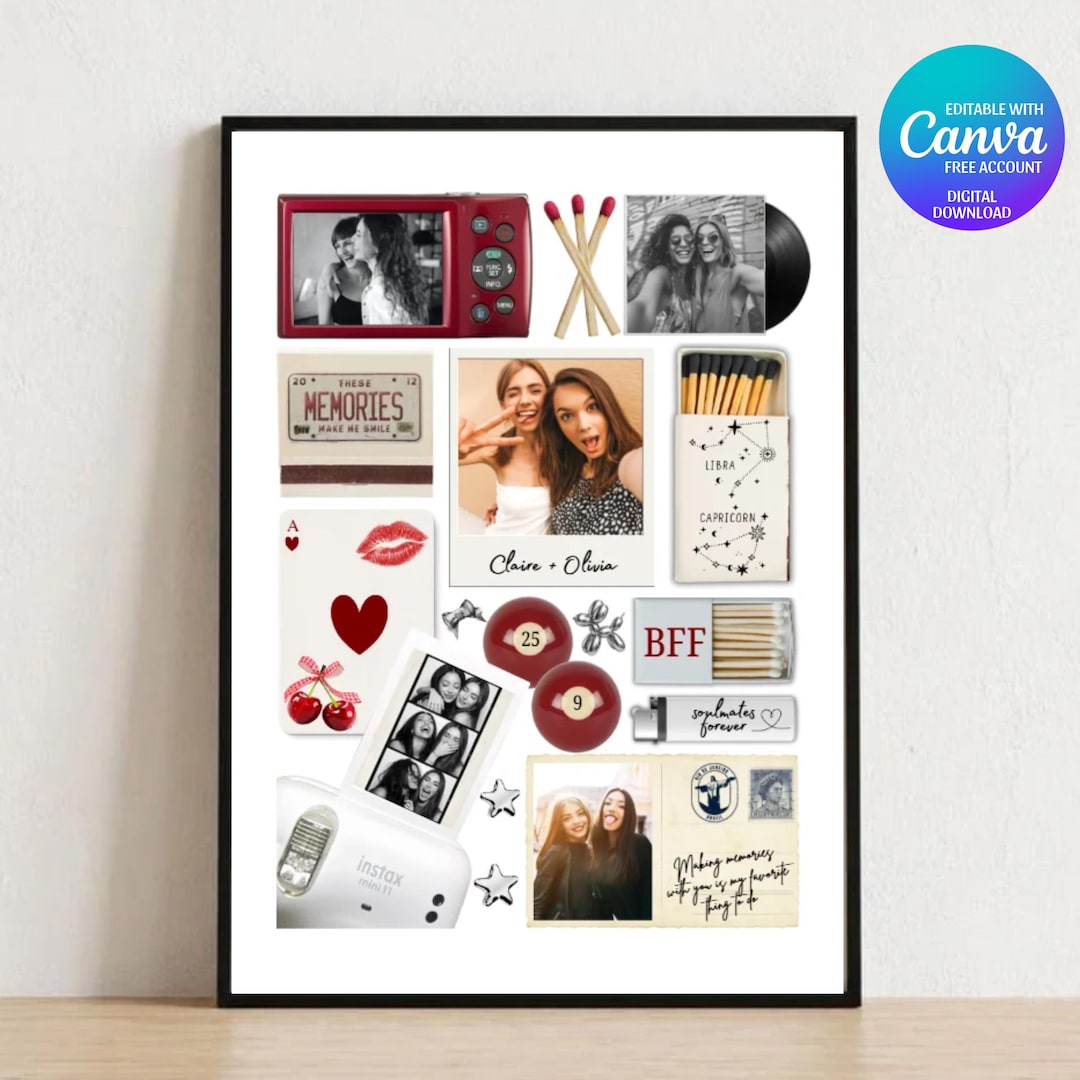 Bestie photo collage print matchbook poster birthday best friend gift ...