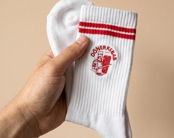 Geborduurde Döner Kebab-sokken • Berlijns souvenircadeau • Foodie Crew-sokken • Grappig verjaardagscadeau vriend vriendin • Geborduurde voedselsokken