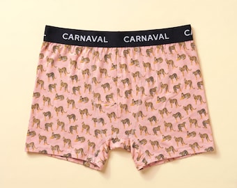 Cueca Boxer com Estampa de Tigre Rosa • Roupa Íntima Masculina Divertida • Cueca Boxer com Estampa de Animal Fofo • Presente de Natal para Ele • Lembrancinha • Amigo Secreto