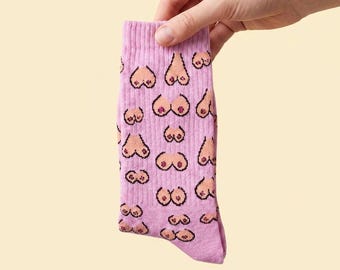 Boob Titties Pink Socks • Nipples Print Feminist Queer • Pregnant Women Gift Socks • Funny Maternity Gift Socks • Baby Shower Gift