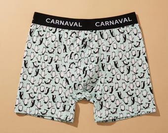 Penguin Print Boxer Briefs • Herren Boxershorts aus Bio-Baumwolle • Gemusterte Unterwäsche • Geschenk für Bräutigam • Tierprint