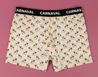 Calzoncillos bóxer de bulldog francés • Ropa interior masculina de algodón orgánico • Regalo para amantes de los perros • Patrón de bulldog francés • Bóxers con estampado de animales