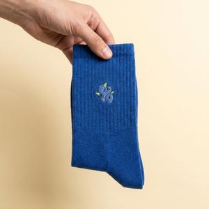 Blueberry-sokken • Geborduurde sportsokken van biologisch katoen • Set grappige fruitsokken • Cadeau voor kerstliefhebbers • Cadeaus onder de 10
