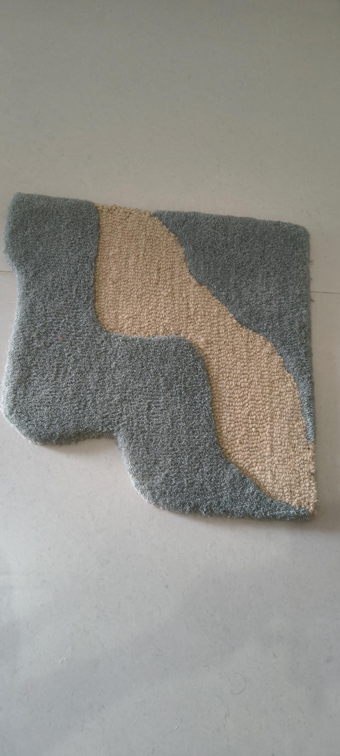 Hand Tufted Irregular Wool Area Rug, Organic Shape, Sage Grey and Beige ...